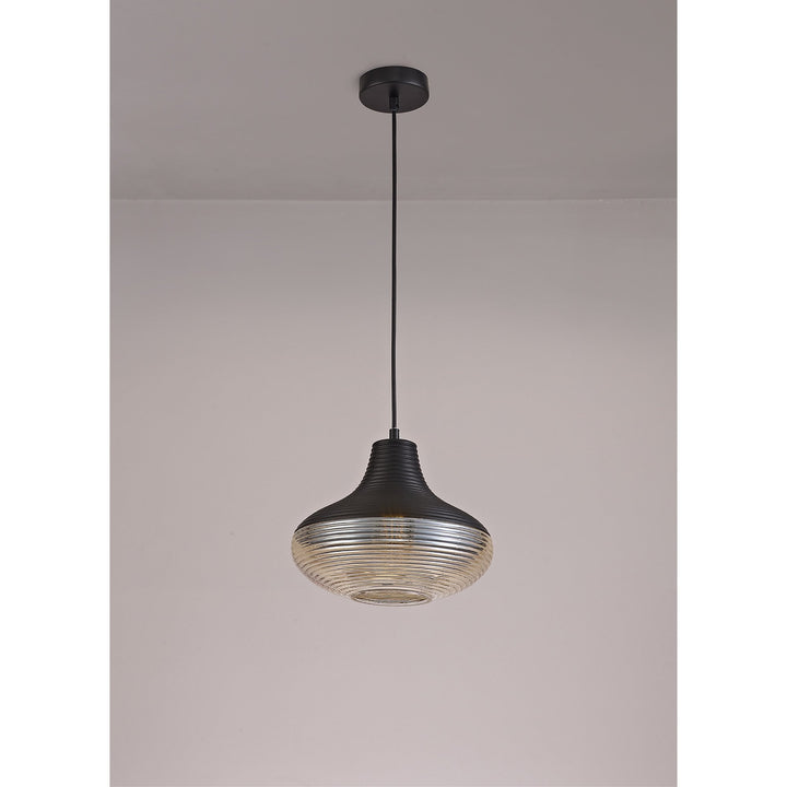 Nelson Lighting NL74059 Hedro Single Vase Pendant 1 Light Black/Amber Glass