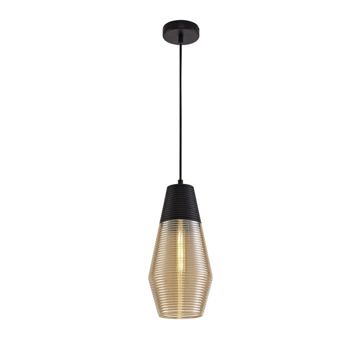 Nelson Lighting NL74069 Hedro Single Cone Pendant 1 Light Black/Amber Glass