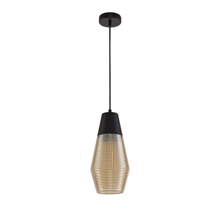 Nelson Lighting NL74069 Hedro Single Cone Pendant 1 Light Black/Amber Glass