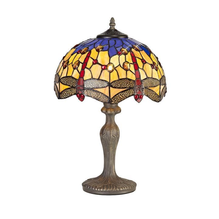 Nelson Lighting NLK00659 Heidi 1 Light Curved Table Lamp With 30cm Tiffany Shade Blue/Orange/Antique Brass