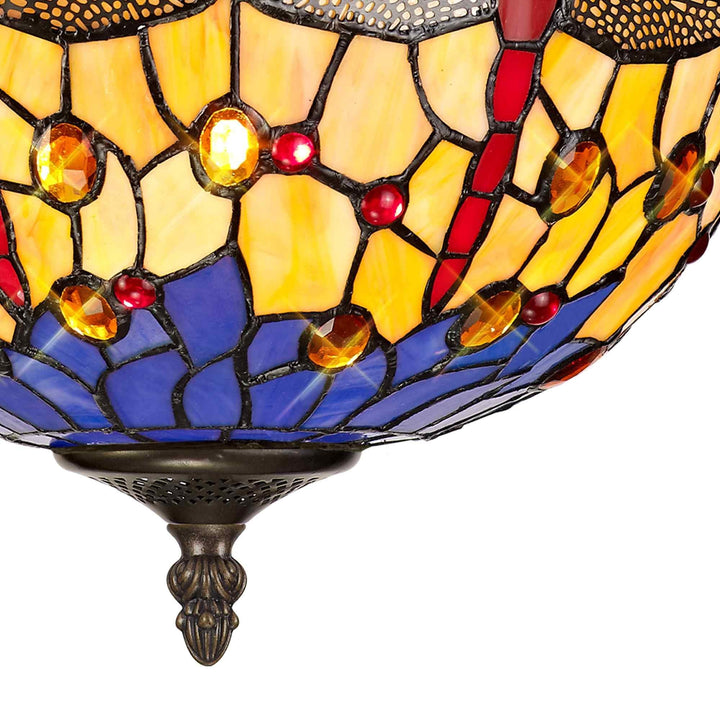 Nelson Lighting NLK00709 Heidi 2 Light Semi Ceiling With 30cm Tiffany Shade Blue/Orange/Antique Brass