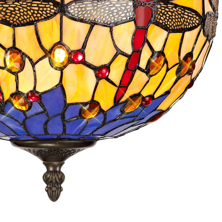 Nelson Lighting NLK00719 Heidi 3 Light Semi Ceiling With 30cm Tiffany Shade Blue/Orange/Antique Brass