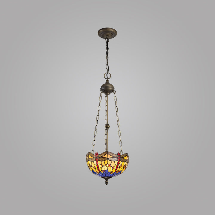 Nelson Lighting NLK00739 Heidi 3 Light Up Lighter Pendant With 30cm Tiffany Shade Blue/Orange/Antique Brass