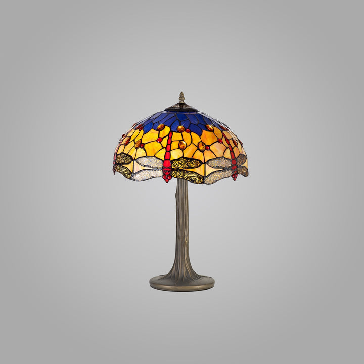 Nelson Lighting NLK00749 Heidi 2 Light Tree Like Table Lamp With 40cm Tiffany Shade Blue/Orange/Crystal/Aged Antique Brass