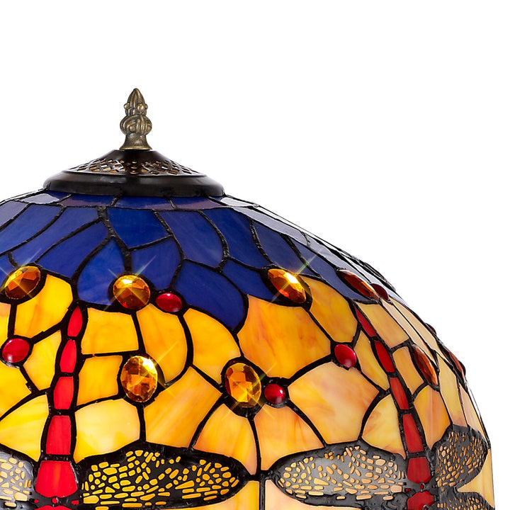 Nelson Lighting NLK00749 Heidi 2 Light Tree Like Table Lamp With 40cm Tiffany Shade Blue/Orange/Crystal/Aged Antique Brass