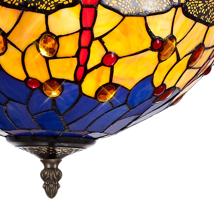 Nelson Lighting NLK00799 Heidi 3 Light Semi Ceiling With 40cm Tiffany Shade Blue/Orange/Antique Brass