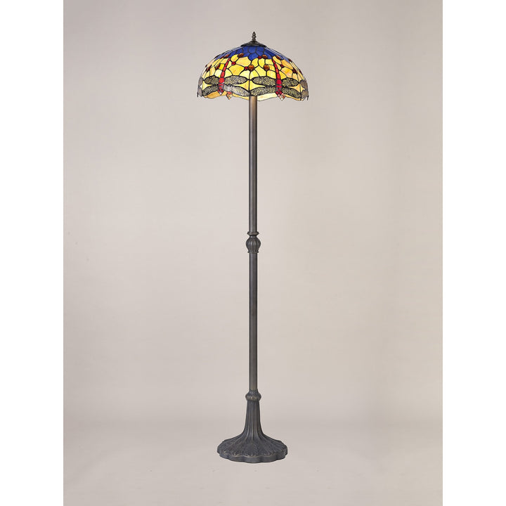 Nelson Lighting NLK00829 Heidi 2 Light Leaf Design Floor Lamp With 40cm Tiffany Shade Blue/Orange/Crystal/Aged Antique Brass