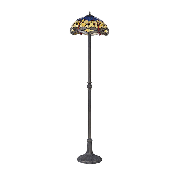 Nelson Lighting NLK00829 Heidi 2 Light Leaf Design Floor Lamp With 40cm Tiffany Shade Blue/Orange/Crystal/Aged Antique Brass
