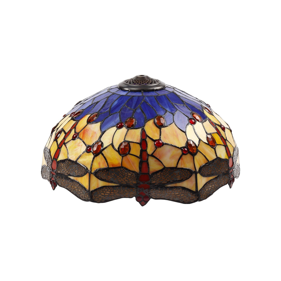 Nelson Lighting NLK00829 Heidi 2 Light Leaf Design Floor Lamp With 40cm Tiffany Shade Blue/Orange/Crystal/Aged Antique Brass