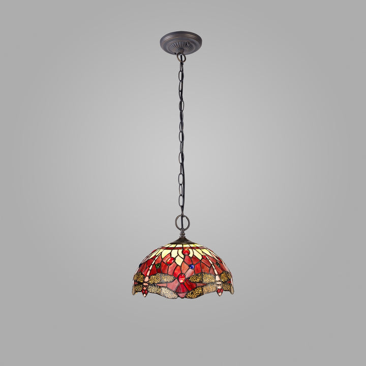 Nelson Lighting NLK00909 Heidi 2 Light Down Lighter Pendant With 30cm Tiffany Shade Purple/Pink/Antique Brass