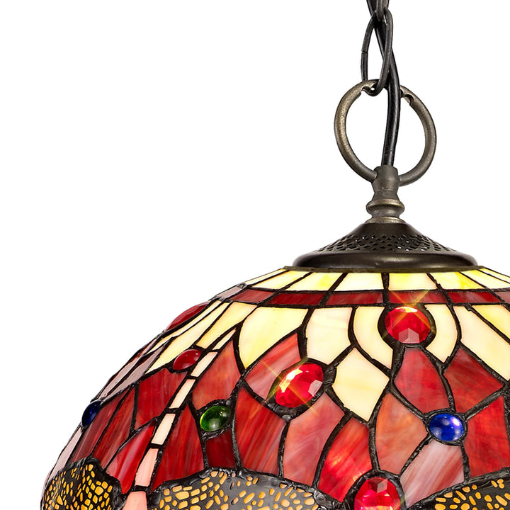 Nelson Lighting NLK00919 Heidi 3 Light Down Lighter Pendant With 30cm Tiffany Shade Purple/Pink/Antique Brass