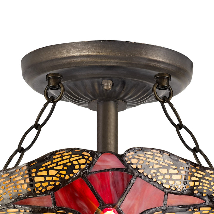 Nelson Lighting NLK00929 Heidi 2 Light Semi Ceiling With 30cm Tiffany Shade Purple/Pink/Antique Brass
