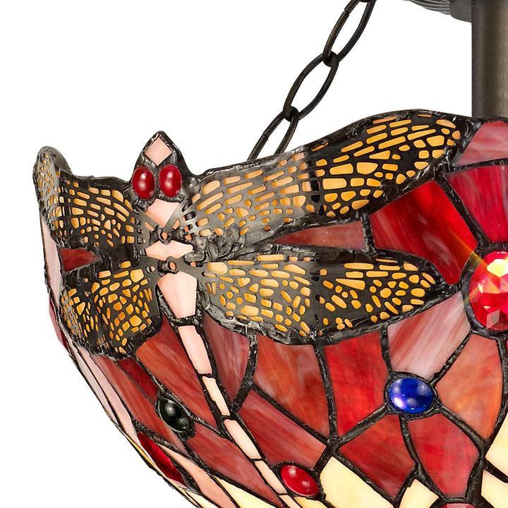 Nelson Lighting NLK00929 Heidi 2 Light Semi Ceiling With 30cm Tiffany Shade Purple/Pink/Antique Brass