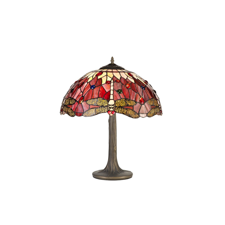 Nelson Lighting NLK00969 Heidi 2 Light Tree Like Table Lamp With 40cm Tiffany Shade Purple/Pink/Antique Brass