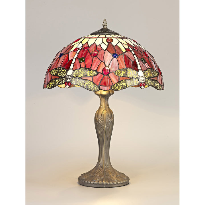 Nelson Lighting NLK00979 Heidi 2 Light Curved Table Lamp With 40cm Tiffany Shade Purple/Pink/Antique Brass