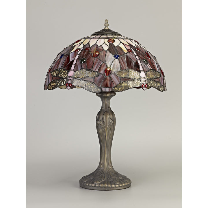 Nelson Lighting NLK00979 Heidi 2 Light Curved Table Lamp With 40cm Tiffany Shade Purple/Pink/Antique Brass