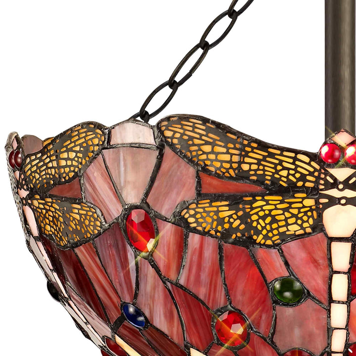 Nelson Lighting NLK01029 Heidi 3 Light Semi Ceiling With 40cm Tiffany Shade Purple/Pink/Antique Brass