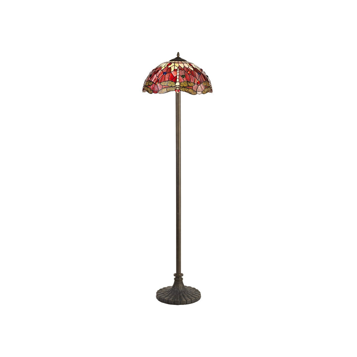 Nelson Lighting NLK01059 Heidi 2 Light Stepped Design Floor Lamp With 40cm Tiffany Shade Purple/Pink/Brass