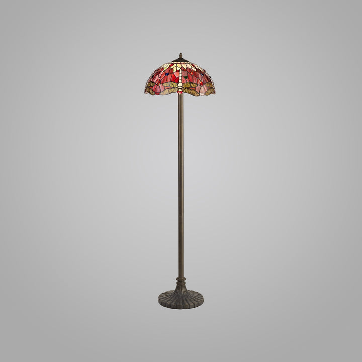 Nelson Lighting NLK01059 Heidi 2 Light Stepped Design Floor Lamp With 40cm Tiffany Shade Purple/Pink/Brass