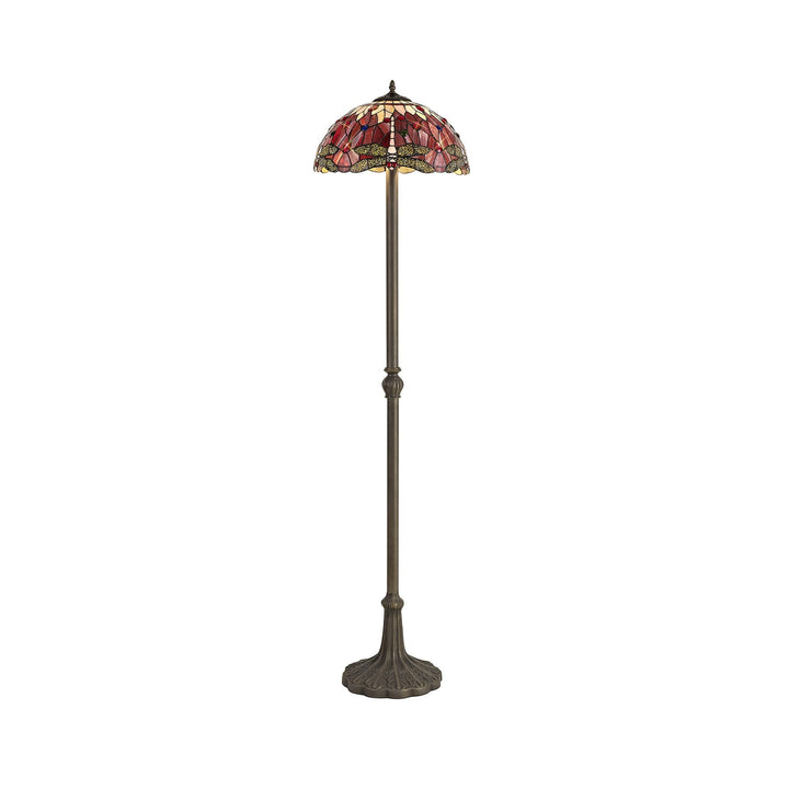 Nelson Lighting NLK01079 Heidi 2 Light Leaf Design Floor Lamp With 40cm Tiffany Shade Purple/Pink/Antique Brass