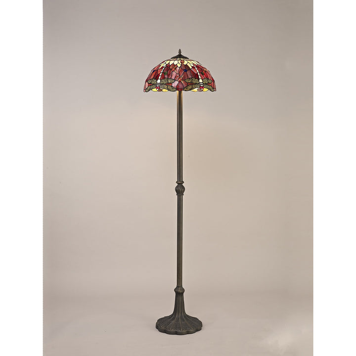 Nelson Lighting NLK01079 Heidi 2 Light Leaf Design Floor Lamp With 40cm Tiffany Shade Purple/Pink/Antique Brass