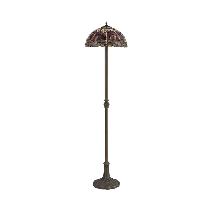 Nelson Lighting NLK01079 Heidi 2 Light Leaf Design Floor Lamp With 40cm Tiffany Shade Purple/Pink/Antique Brass