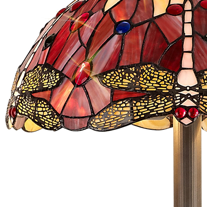 Nelson Lighting NLK01079 Heidi 2 Light Leaf Design Floor Lamp With 40cm Tiffany Shade Purple/Pink/Antique Brass
