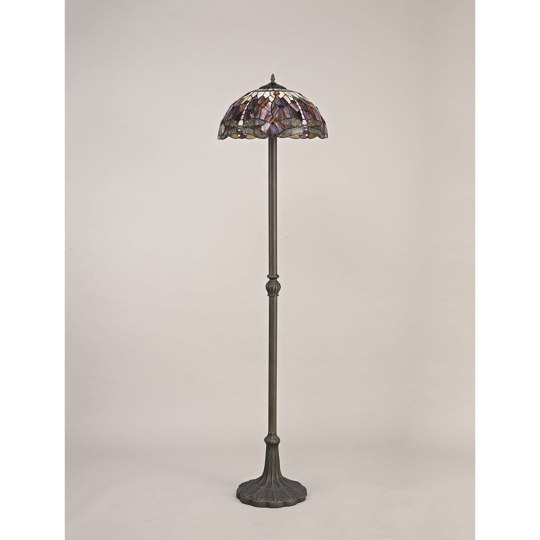 Nelson Lighting NLK01079 Heidi 2 Light Leaf Design Floor Lamp With 40cm Tiffany Shade Purple/Pink/Antique Brass