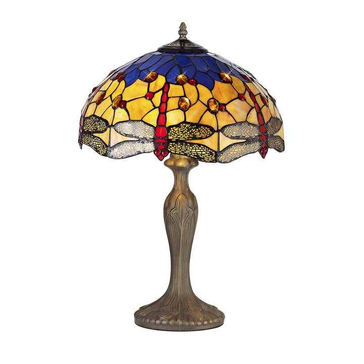 Nelson Lighting NLK04859 Heidi 2 Light Curved Table Lamp With 40cm Tiffany Shade Blue/Orange/Antique Brass