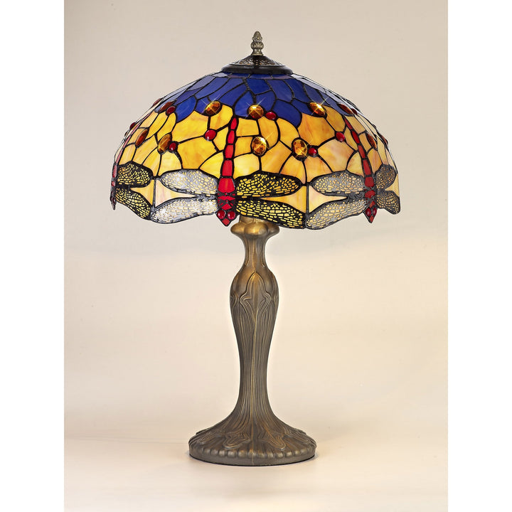 Nelson Lighting NLK04859 Heidi 2 Light Curved Table Lamp With 40cm Tiffany Shade Blue/Orange/Antique Brass