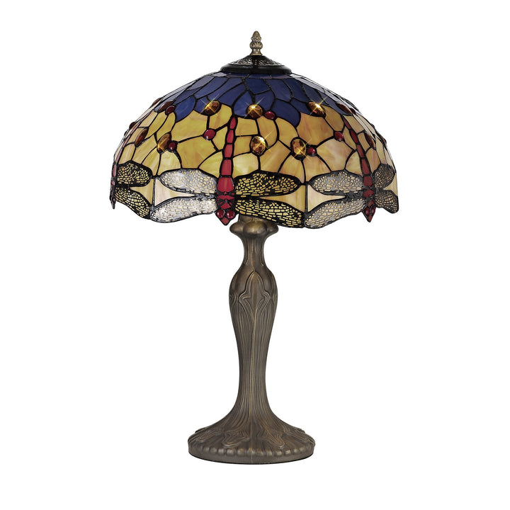 Nelson Lighting NLK04859 Heidi 2 Light Curved Table Lamp With 40cm Tiffany Shade Blue/Orange/Antique Brass