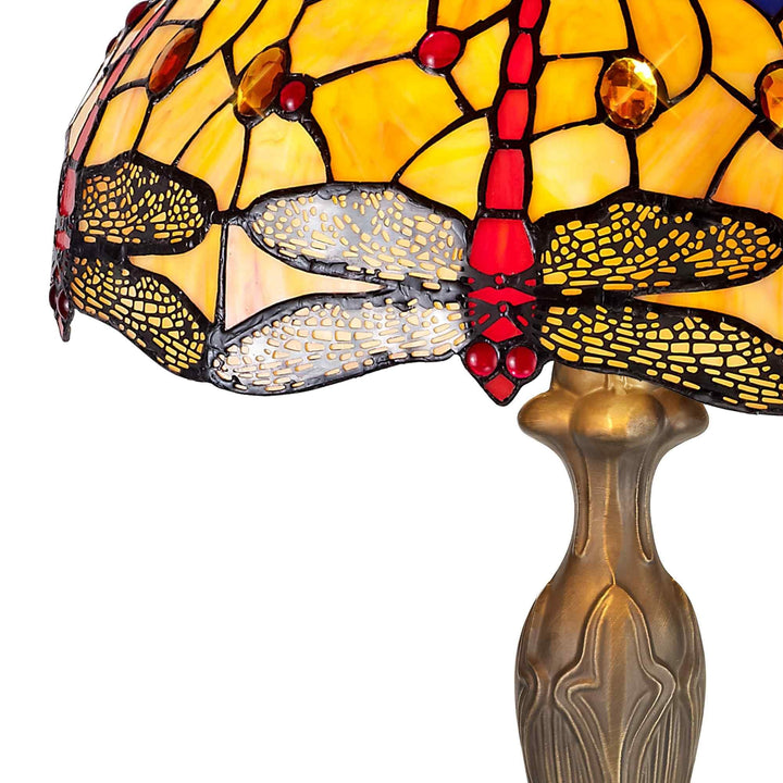 Nelson Lighting NLK04859 Heidi 2 Light Curved Table Lamp With 40cm Tiffany Shade Blue/Orange/Antique Brass