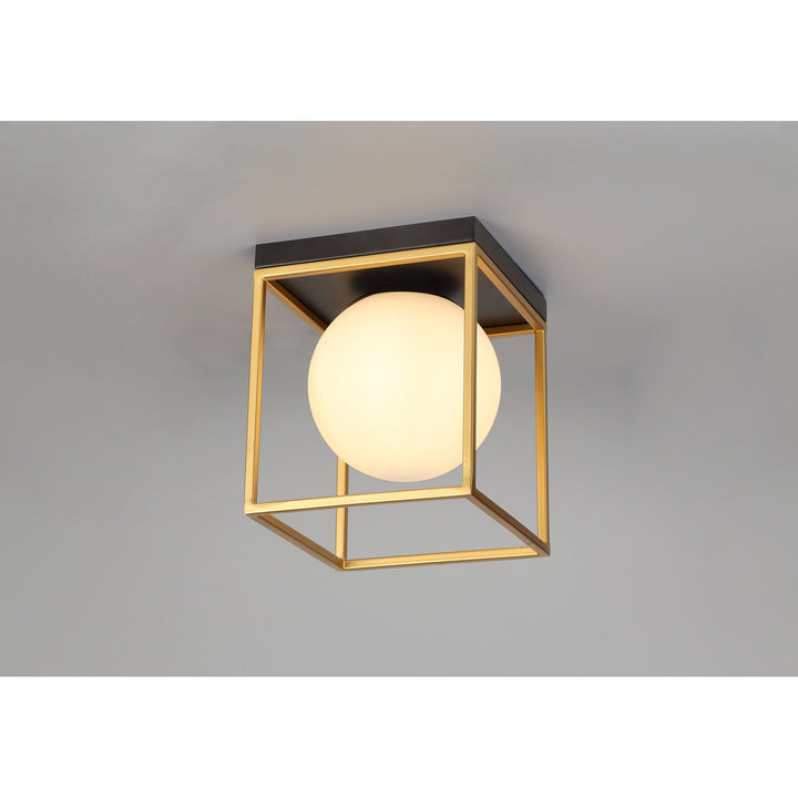 Nelson Lighting NL75639 Helma Square Ceiling Flush 1 Light Matt Black/Painted Gold