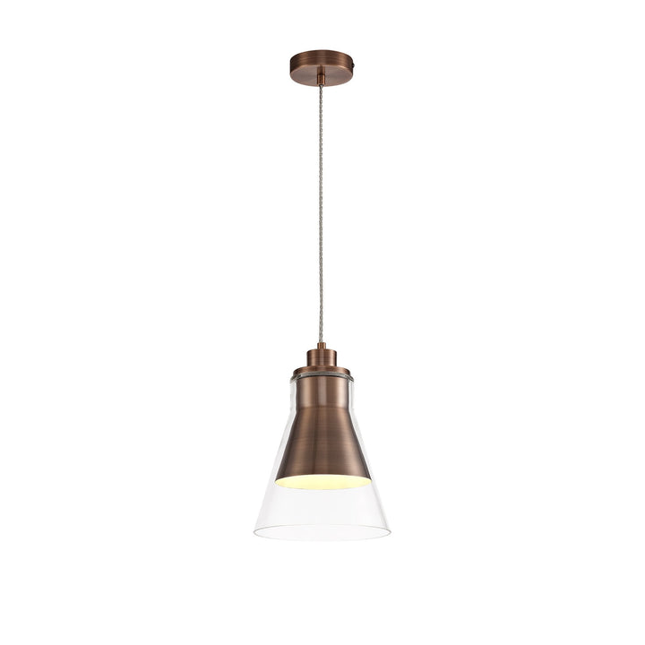 Nelson Lighting NL77749 Hoister Pendant 1 Light Antique Copper/Clear Glass