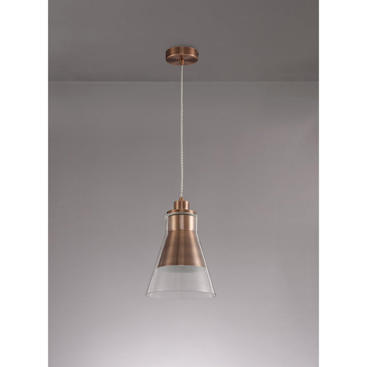 Nelson Lighting NL77749 Hoister Pendant 1 Light Antique Copper/Clear Glass