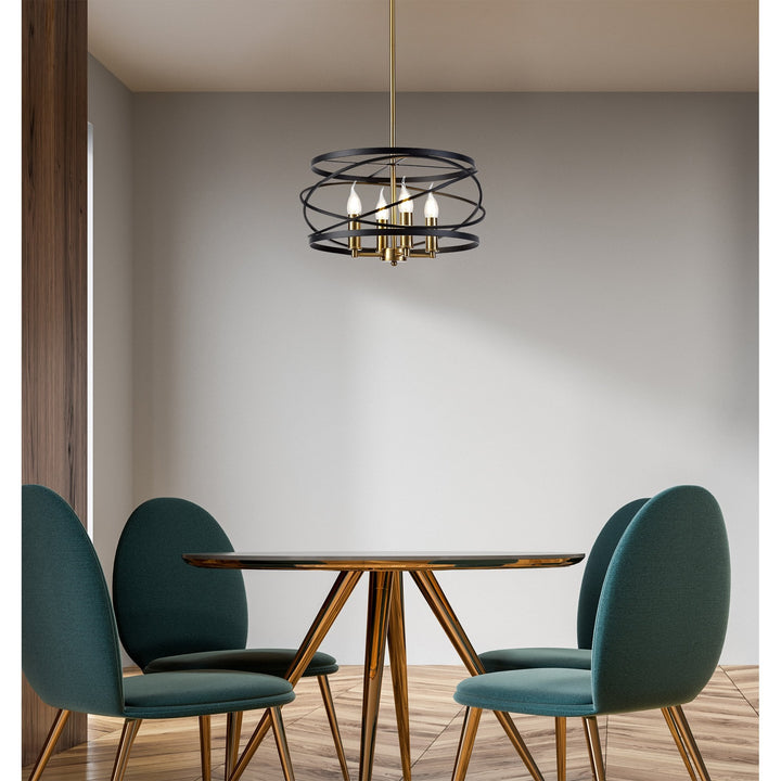 Nelson Lighting NL71019 | Liza Pendant | 4-Light Black & Satin Gold Elegance