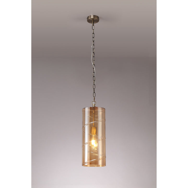 Nelson Lighting NL75699 Lucy Pendant 1 Light Antique Brass/Amber
