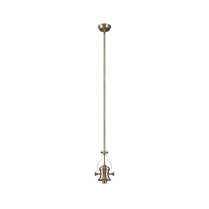 Nelson Lighting NLK01159 Louis 1 Light Telescopic Pendant With 30cm Round Glass Shade Antique Brass/Smoked