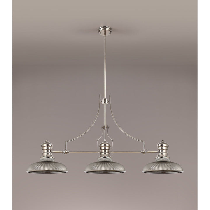 Nelson Lighting NLK03659 Louis 3 Light Telescopic Pendant With 30cm Round Glass Shade Polished Nickel/Smoked