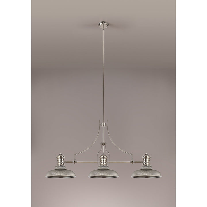 Nelson Lighting NLK03659 Louis 3 Light Telescopic Pendant With 30cm Round Glass Shade Polished Nickel/Smoked
