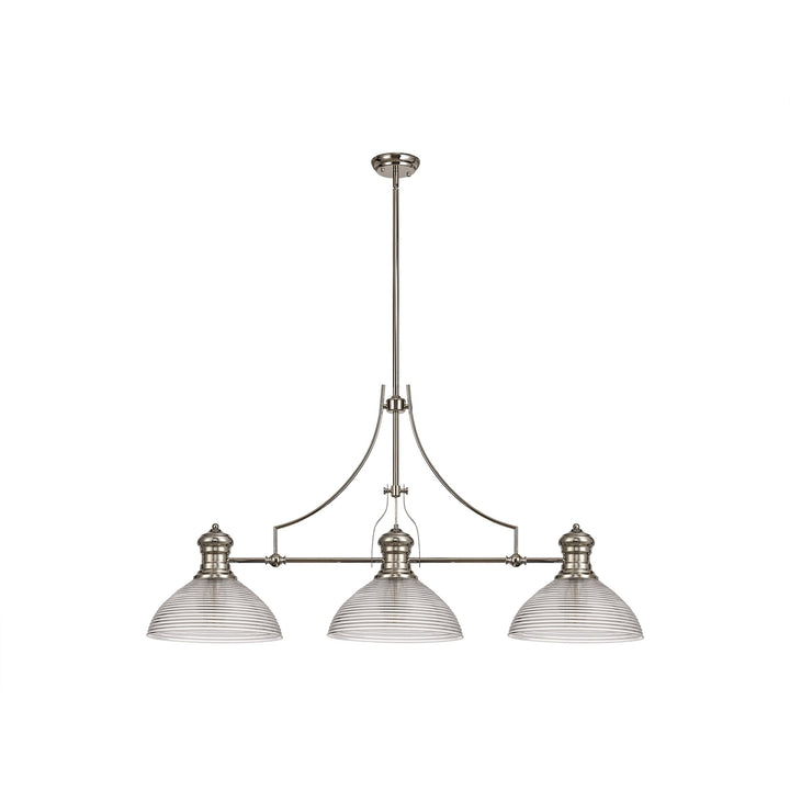 Nelson Lighting NLK03749 Louis 3 Light Telescopic Pendant 33.5cm Prismatic Glass Shade Polished Nickel/Clear