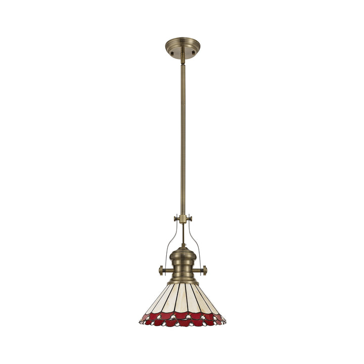 Nelson Lighting NLK04529 Louis/Umbrian 1 Light Telescopic Pendant 30cm Tiffany Shade Antique Brass/Red/Chrome