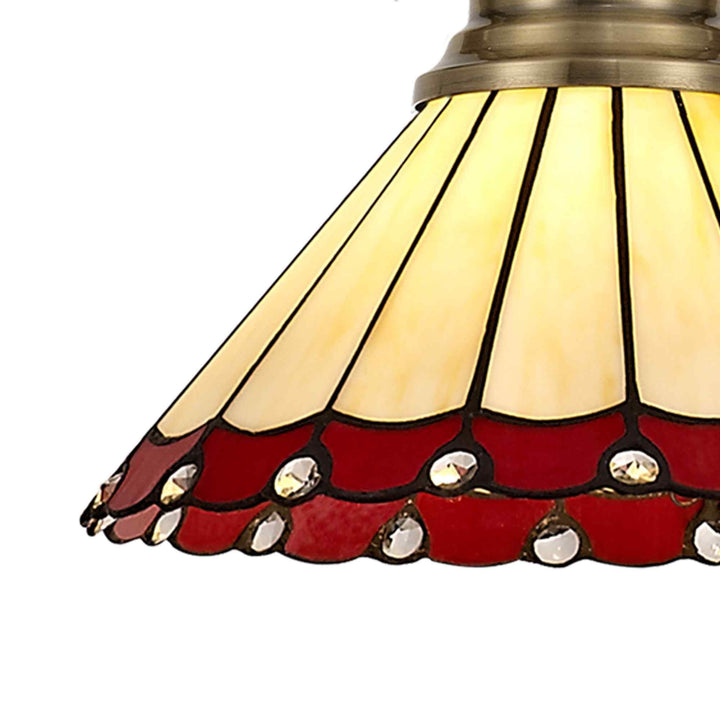 Nelson Lighting NLK04529 Louis/Umbrian 1 Light Telescopic Pendant 30cm Tiffany Shade Antique Brass/Red/Chrome