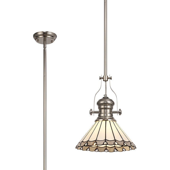 Nelson Lighting NLK04649 Louis/Umbrian 1 Light Telescopic Pendant 30cm Tiffany Shade Nickel/Grey/Chrome