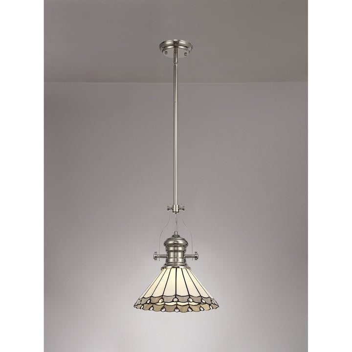 Nelson Lighting NLK04649 Louis/Umbrian 1 Light Telescopic Pendant 30cm Tiffany Shade Nickel/Grey/Chrome