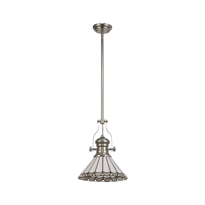 Nelson Lighting NLK04649 Louis/Umbrian 1 Light Telescopic Pendant 30cm Tiffany Shade Nickel/Grey/Chrome