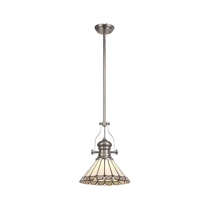 Nelson Lighting NLK04649 Louis/Umbrian 1 Light Telescopic Pendant 30cm Tiffany Shade Nickel/Grey/Chrome