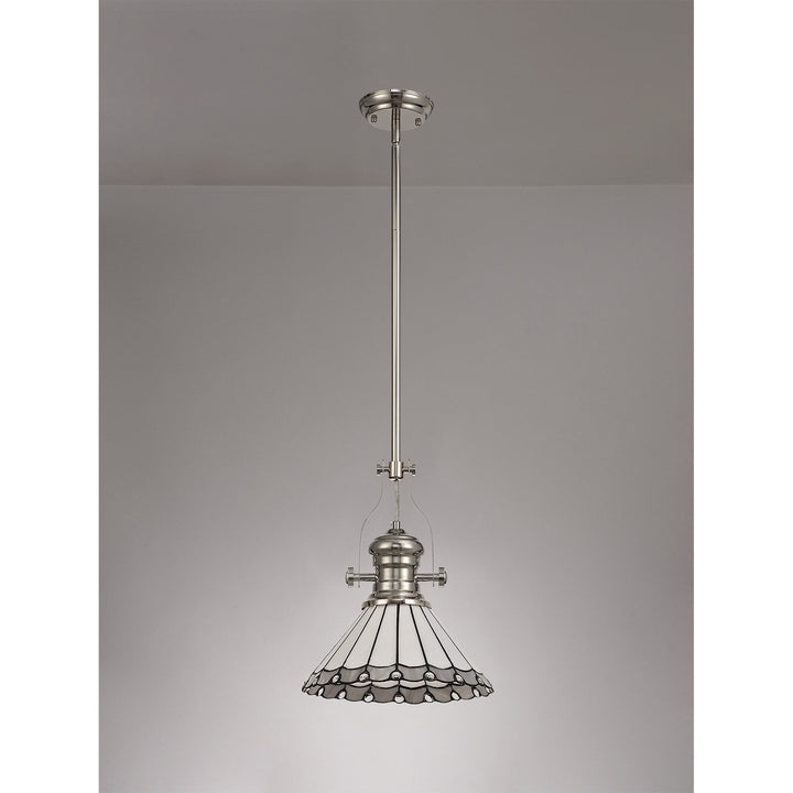 Nelson Lighting NLK04649 Louis/Umbrian 1 Light Telescopic Pendant 30cm Tiffany Shade Nickel/Grey/Chrome