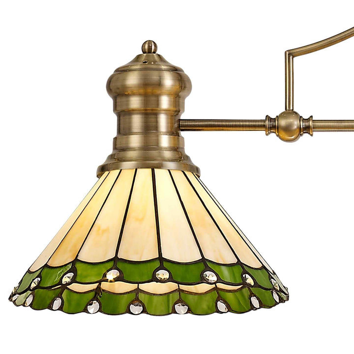 Nelson Lighting NLK04709 Louis/Umbrian 3 Light Telescopic Pendant 30cm Tiffany Shade Antique Brass/Green/Chrome