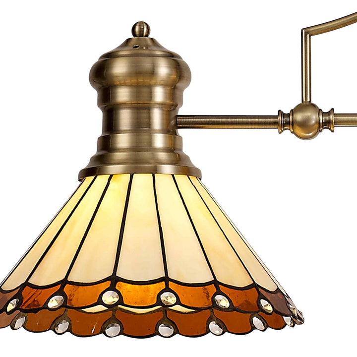 Nelson Lighting NLK04719 Louis/Umbrian 3 Light Telescopic Pendant 30cm Tiffany Shade Antique Brass/Amber/Chrome